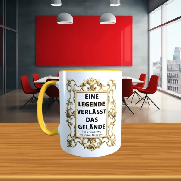 tasse abschied legende verlaesst gelaende tasse goldgelb links | tassenparadies.de