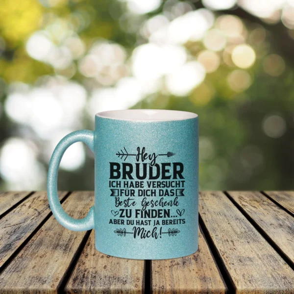 glitzertasse bruder hellblau links | tassenparadies.de