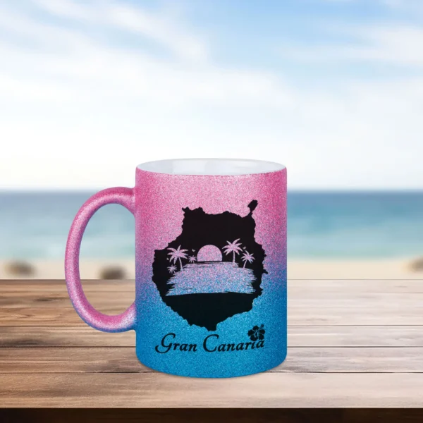 glitzertasse gran canaria pink blau links | tassenparadies.de