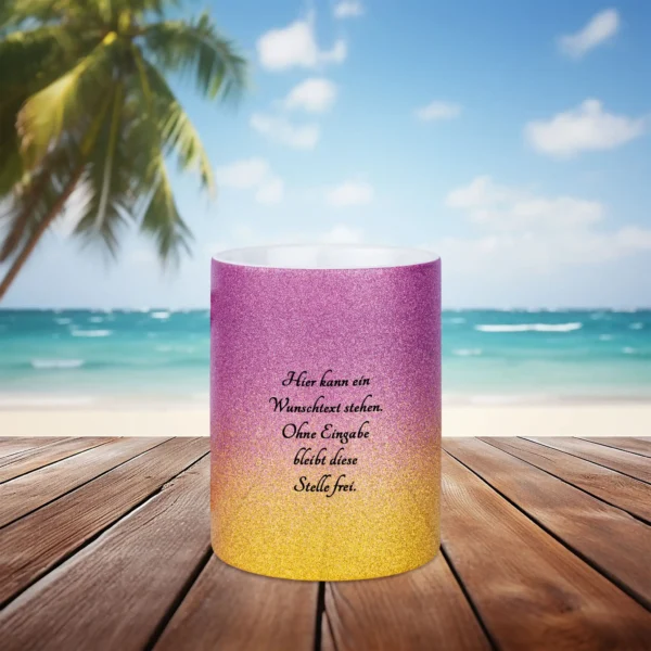 glitzertasse lanzarote gold lila hinten | tassenparadies.de