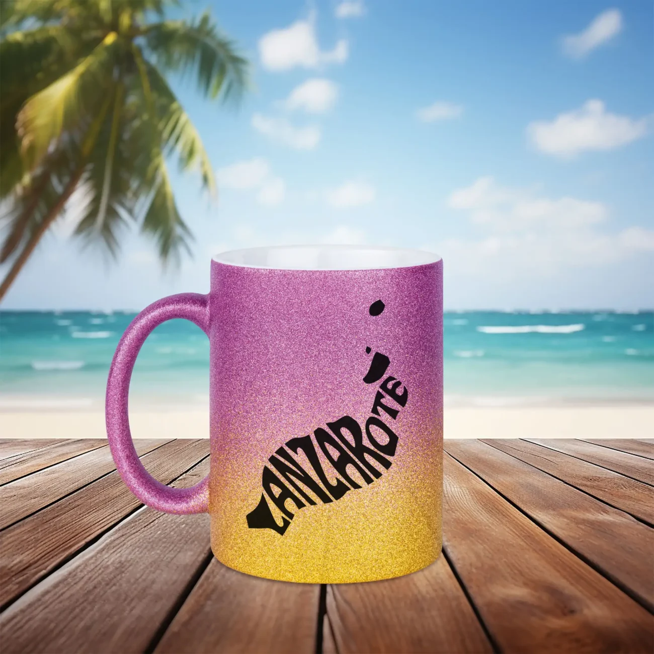 Glitzertasse Lanzarote - Schriftzug Lanzarote in Inselform - Kanarische Inseln – Bild 3