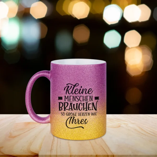glitzertasse lehrerin geschenk gold lila links | tassenparadies.de