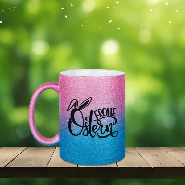 glitzertasse ostern pink blau links | tassenparadies.de