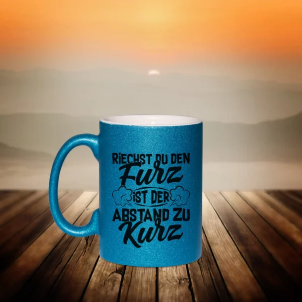glitzertasse riechst du den furz blau links | tassenparadies.de