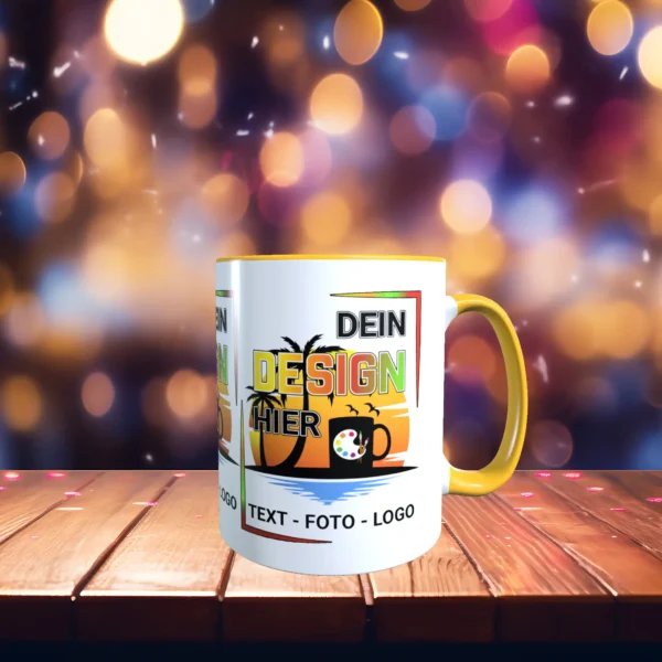 Goldgelbe Tasse gestalten exakt nach Wunsch.