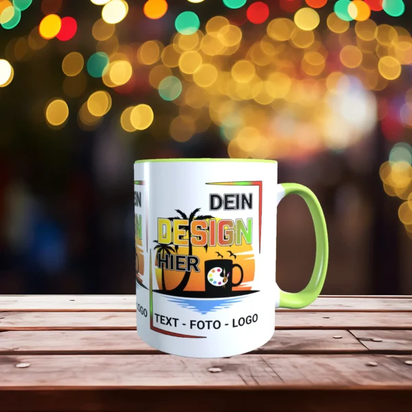 hellgrüne Tasse gestalten exakt nach Wunsch