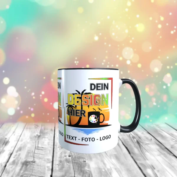 Einzigartige schwarze Tasse gestalten nach Wunsch