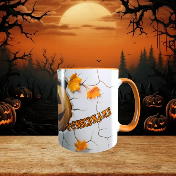 Halloween Tasse in Orange mit 3D Kürbis Motiv