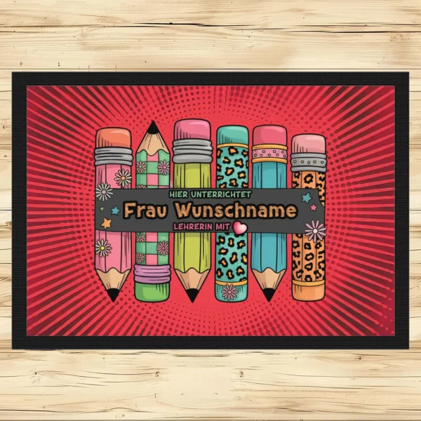 Fussmatte Lehrerin mit Herz Streifen rot | tassenparadies.de