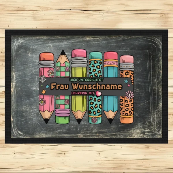 Fussmatte Lehrerin mit Herz schwarze Schultafel | tassenparadies.de