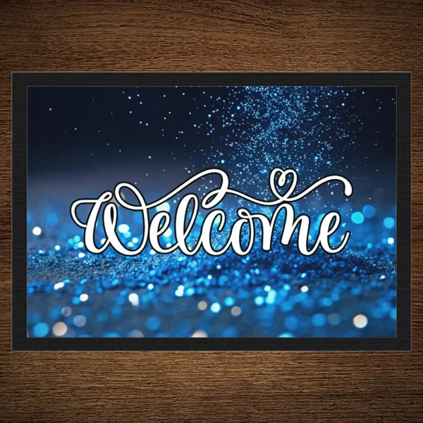 Fußmatte Welcome mit Glitzer Blau Motiv
