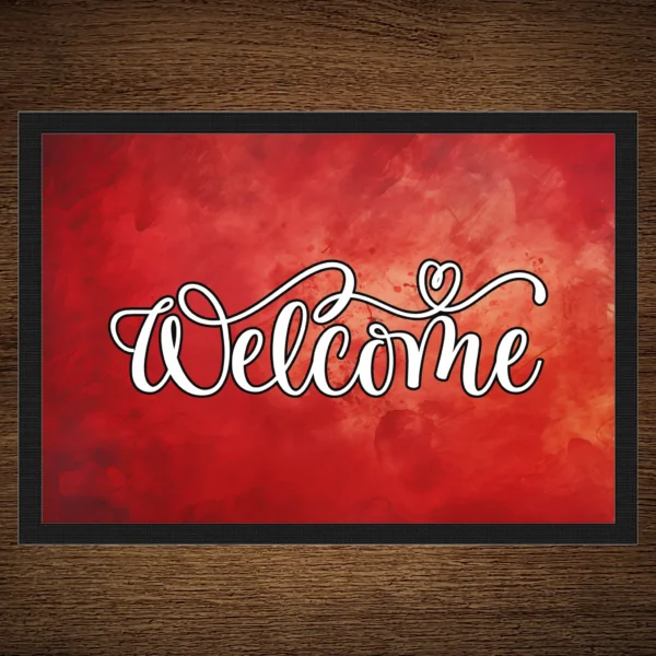 Fußmatte Welcome mit Grunge Rot Motiv