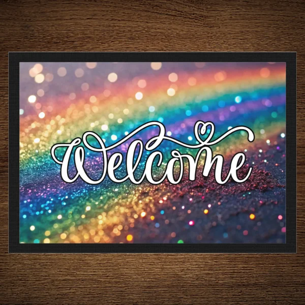 Fußmatte Welcome mit Regenbogen Motiv