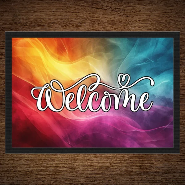 Fußmatte Welcome mit bunten Wellen Motiv