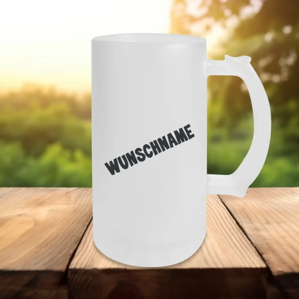 Satinierter Glasbierkrug mit Name und optionalem Wunschtext