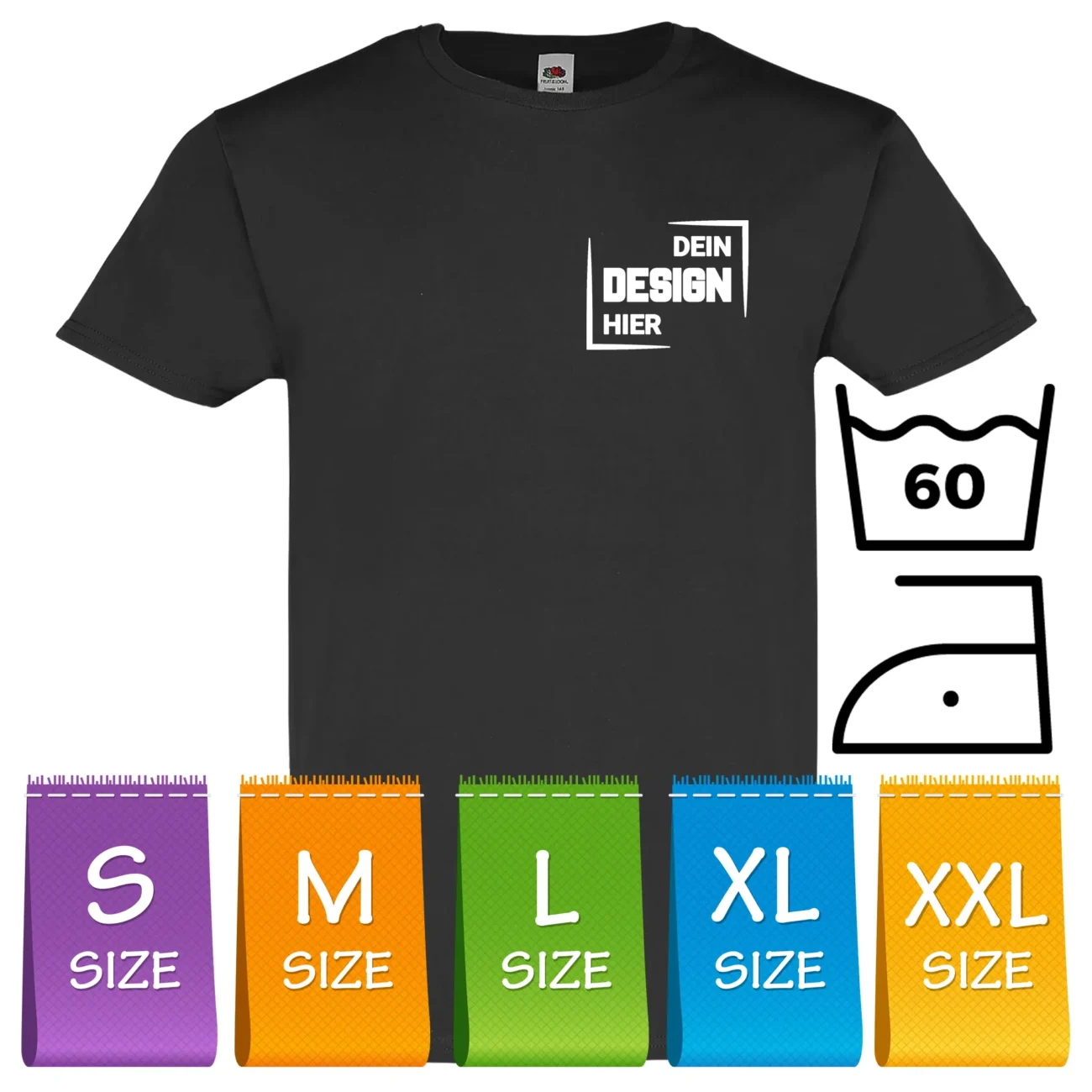 Fruit of the Loom Iconic 195 T Schwarz T-Shirt selbst gestalten – Bild 3