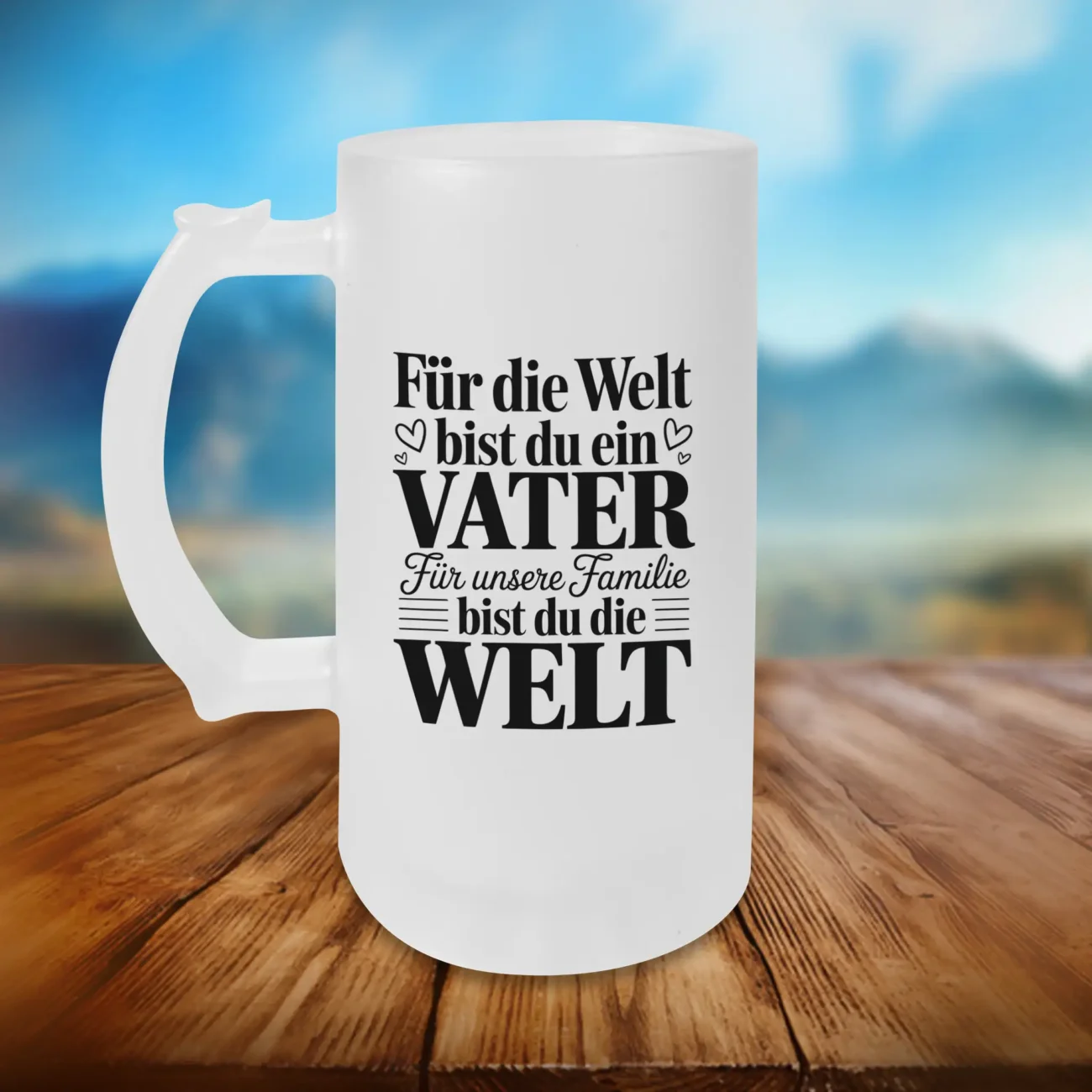 Glasbierkrug Für die Welt bist du ein Vater für unsere Familie bist du die Welt – Bild 3