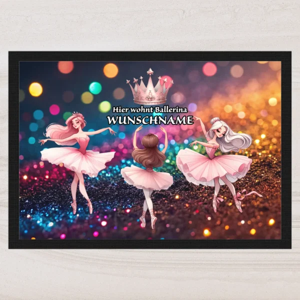 fussmatte ballerina mit wunschname bunt 2 | tassenparadies.de