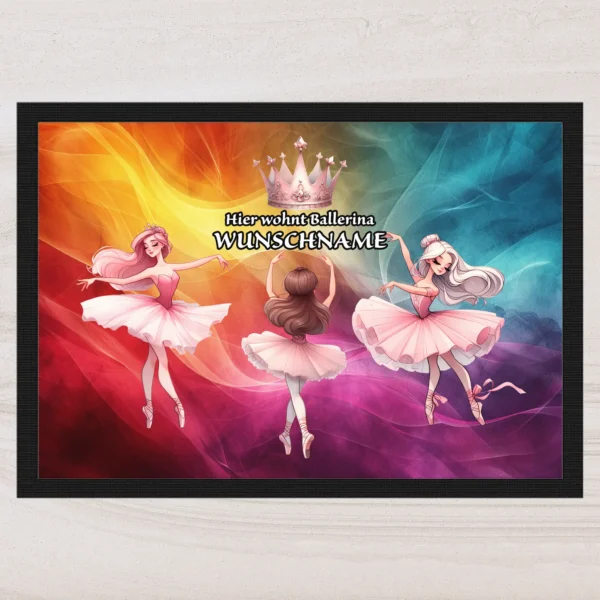 fussmatte ballerina mit wunschname bunt 3 | tassenparadies.de