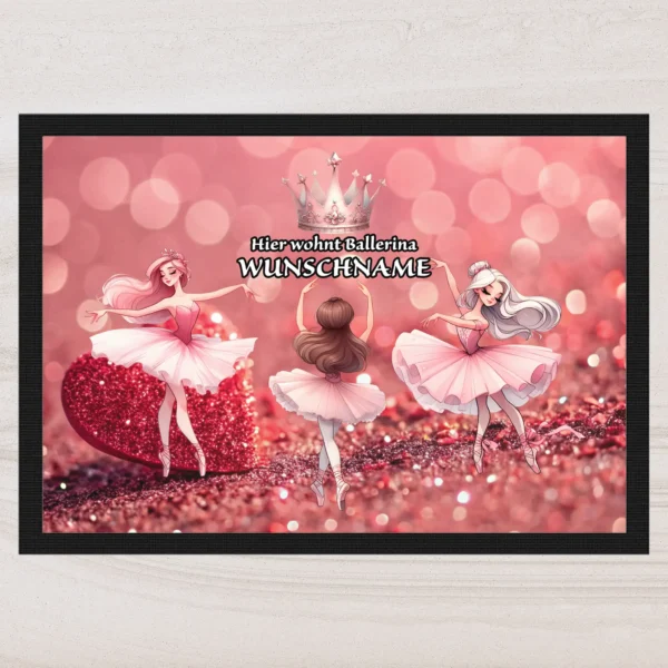 fussmatte ballerina mit wunschname glitzer herz | tassenparadies.de