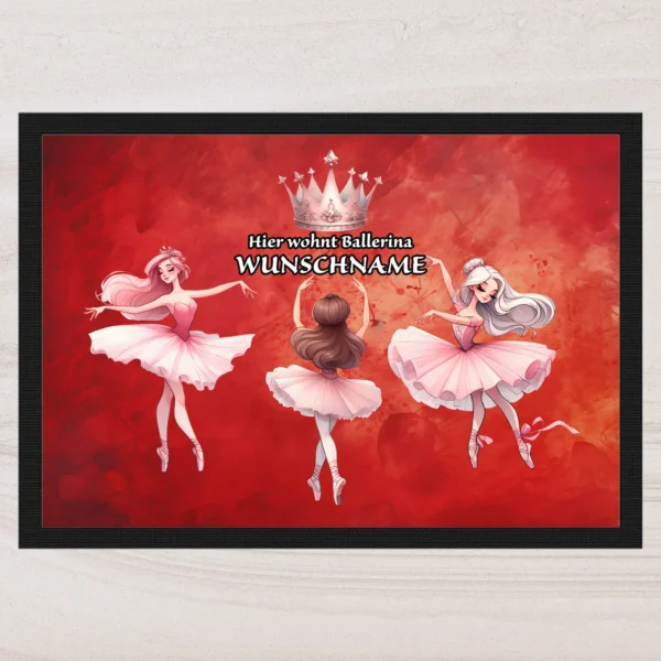 fussmatte ballerina mit wunschname grunge rot | tassenparadies.de