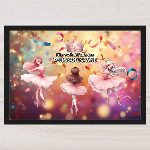fussmatte ballerina mit wunschname konfetti | tassenparadies.de