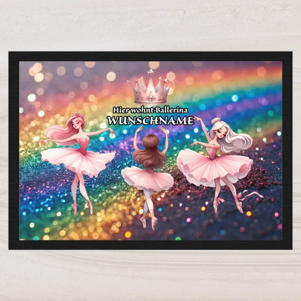 fussmatte ballerina mit wunschname regenbogen | tassenparadies.de