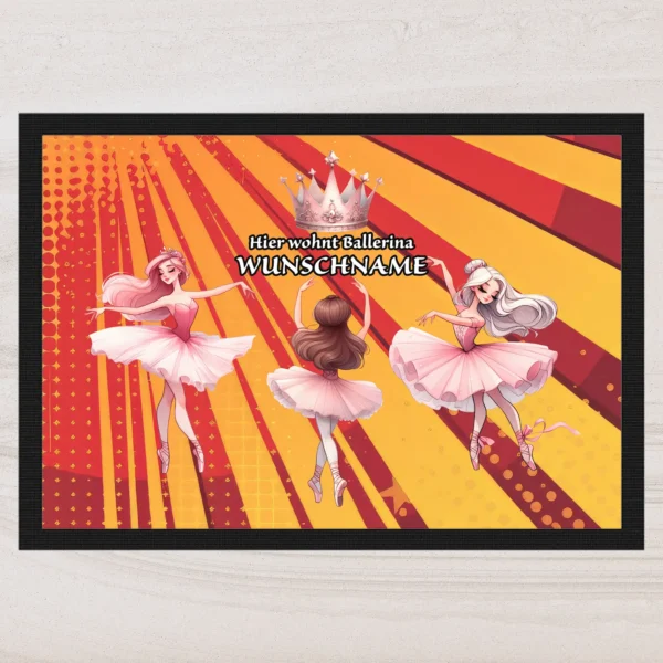 fussmatte ballerina mit wunschname streifen rot | tassenparadies.de