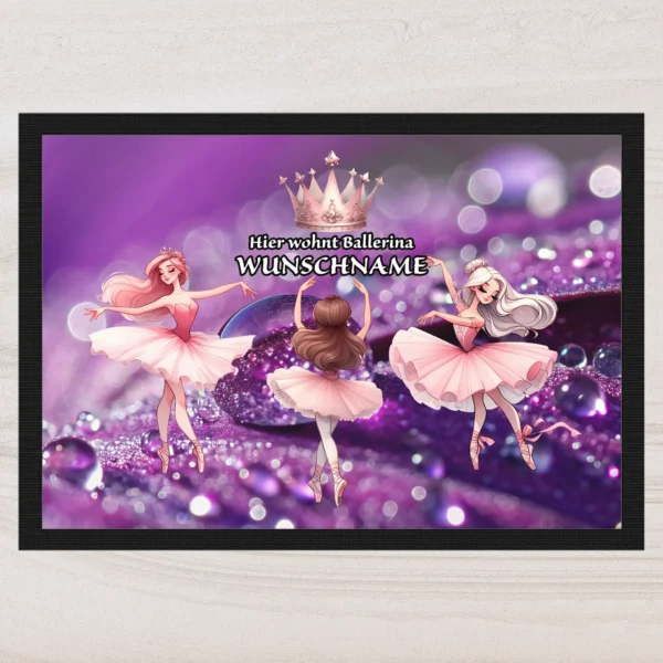 fussmatte ballerina mit wunschname tropfen lila | tassenparadies.de