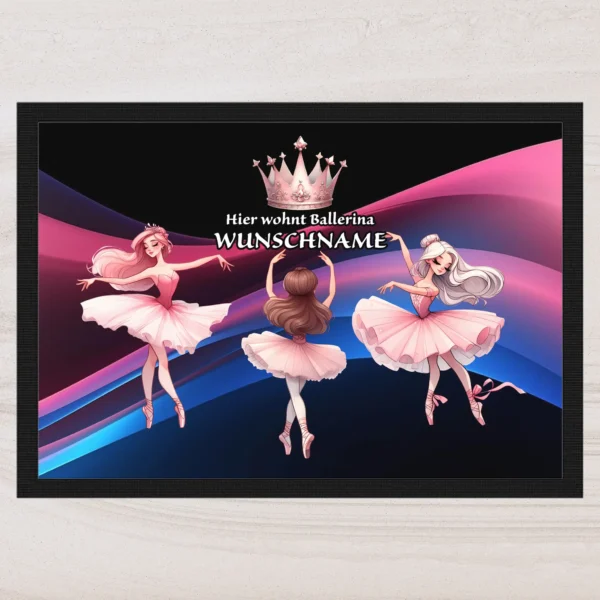 fussmatte ballerina mit wunschname wellen 2 | tassenparadies.de