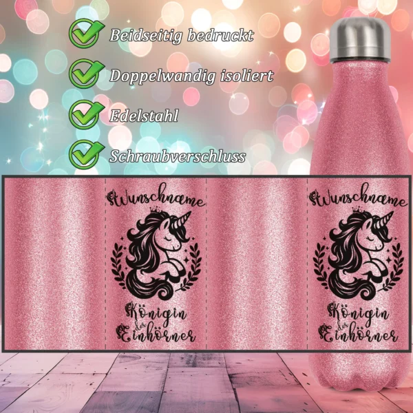 Alternative view of Glitzerflasche - Königin der Einhörner mit Wunschname