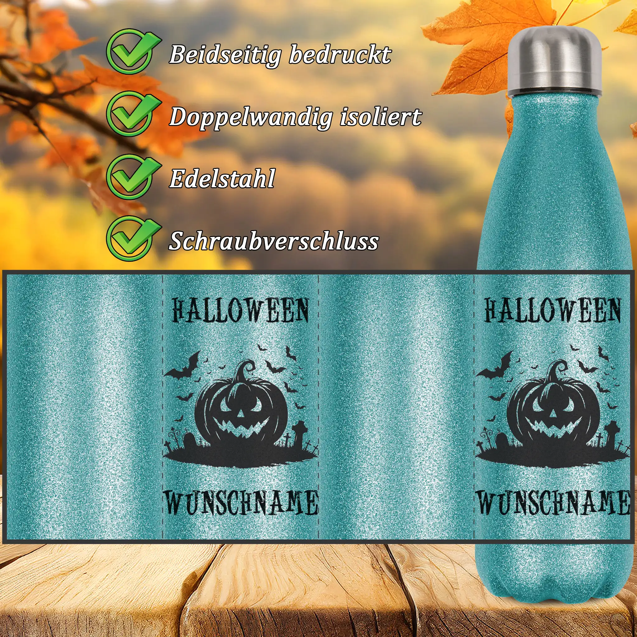 Glitzerflasche - Halloween mit Wunschname – Bild 2