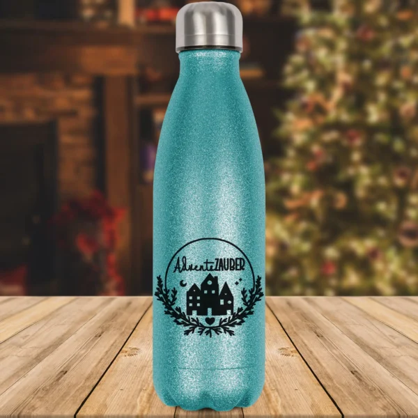 glitzerflasche adventszauber in hellblau
