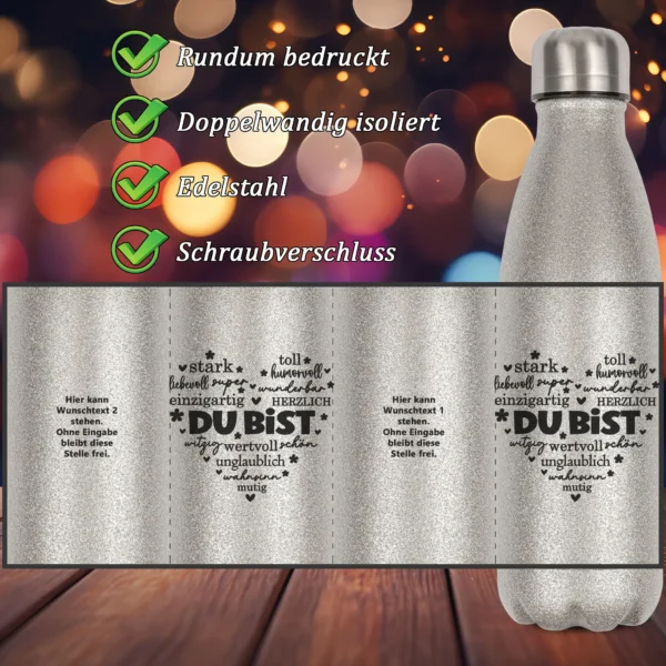 Alternative view of Glitzerflasche - Du bist - Liebevolle Worte umgeben von einer Herzblase