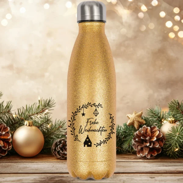glitzerflasche frohe weihnachten in gold