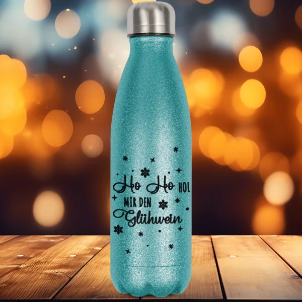 glitzerflasche hol mir den glühwein in hellblau