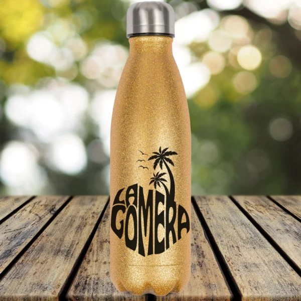glitzerflasche la gomera in gold