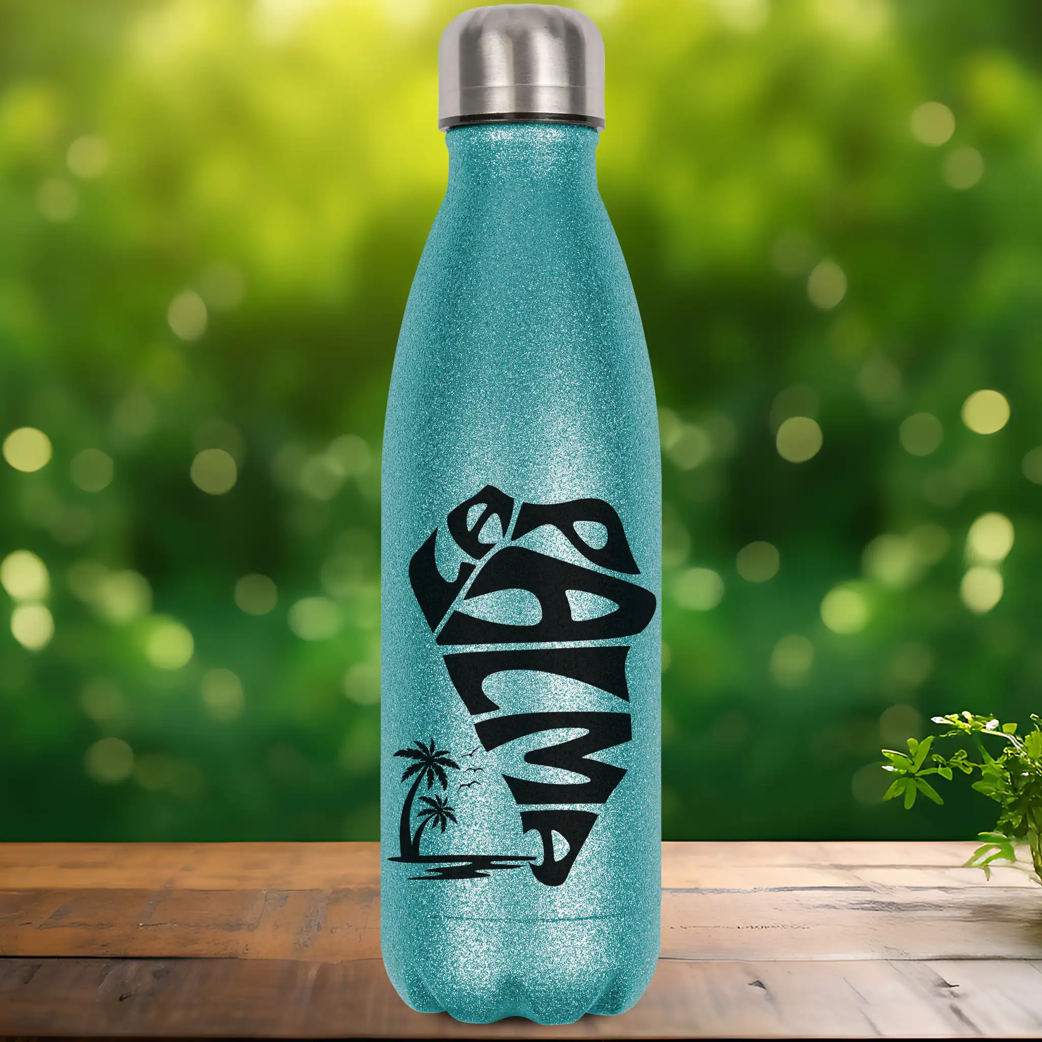 glitzerflasche la palma in hellblau