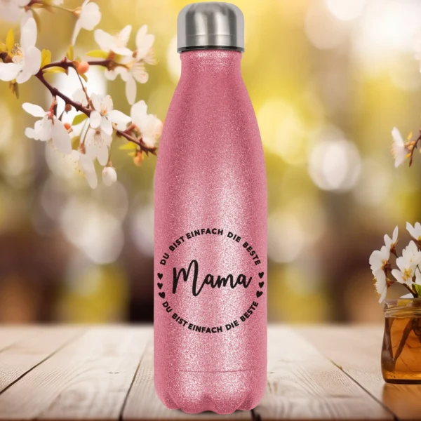 glitzerflasche mama du bist einfach die beste in pink