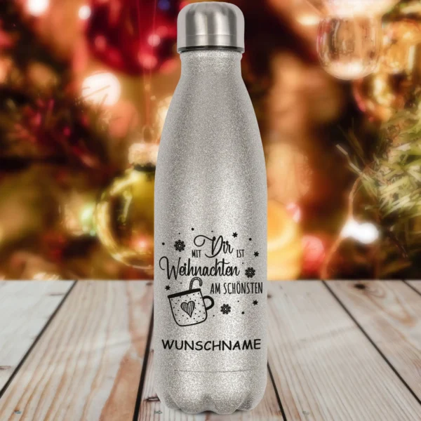 glitzerflasche mit dir ist weihnachten am schönsten in silber