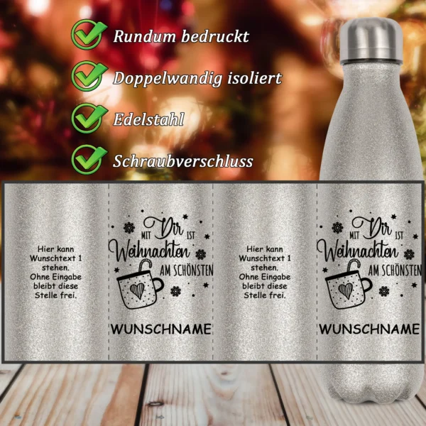 Alternative view of Glitzerflasche - Mit Dir ist Weihnachten am schönsten und Wunschname