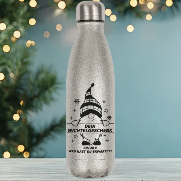 glitzerflasche wichtelgeschenk mit spruch: dein wichtelgeschenk bis 20€ - was hast du erwartet? in silber