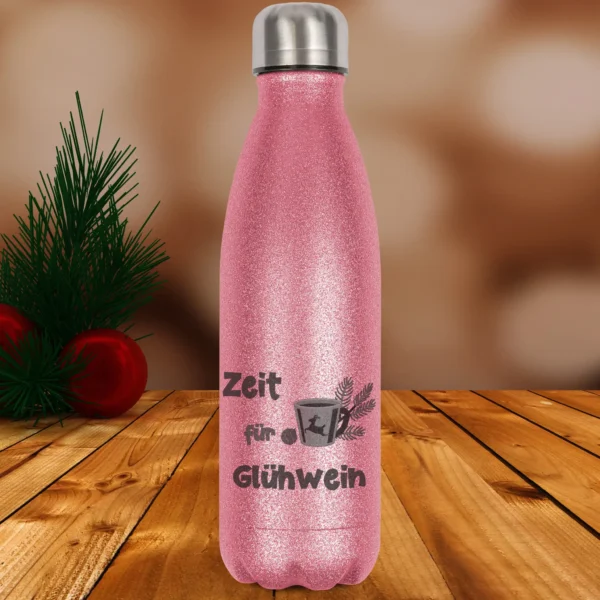 glitzerflasche zeit für glühwein in pink