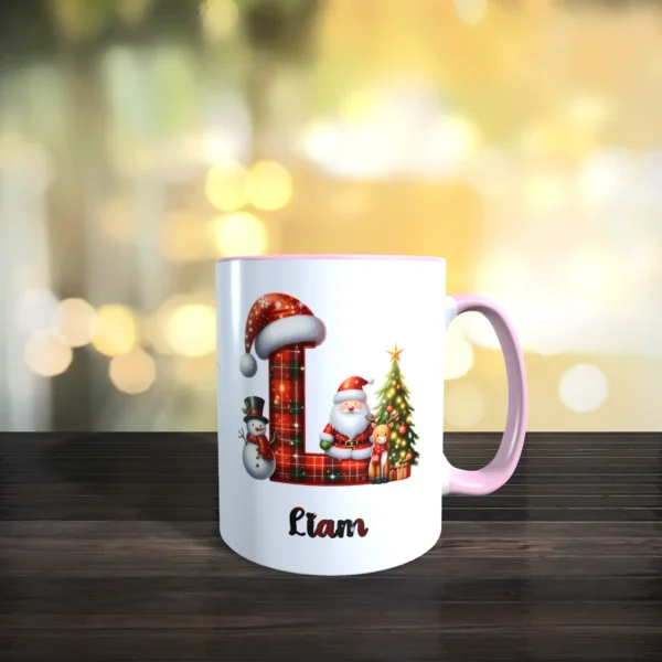personalisierte weihnachtstasse mit name und initial l