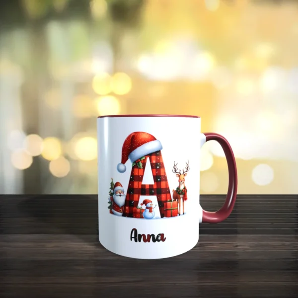 personalisierte weihnachtstasse mit name und initial a