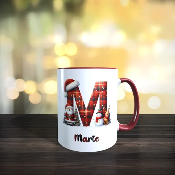 personalisierte weihnachtstasse mit name und initial m