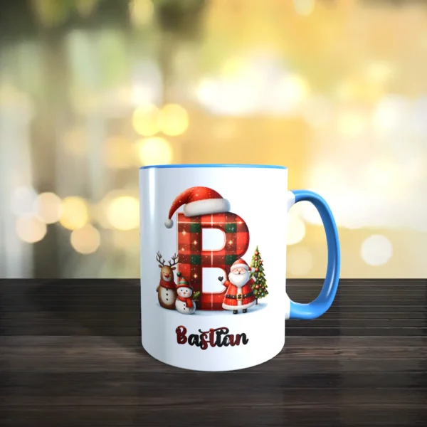 personalisierte weihnachtstasse mit name und initial b