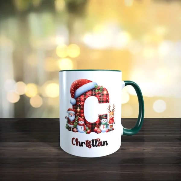 personalisierte weihnachtstasse mit name und initial c