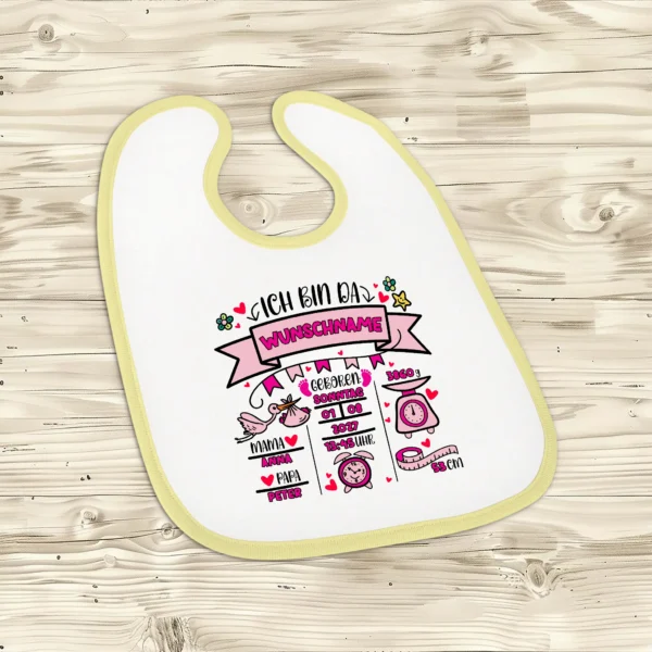 gelbes babylaetzchen geburt maedchen pink edtion | tassenparadies.de