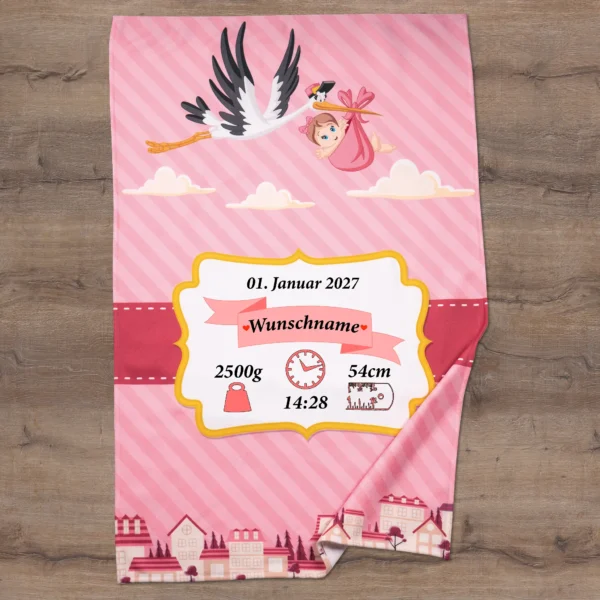 geschenk geburt. personalisierte babydecke mit geburtdaten.
